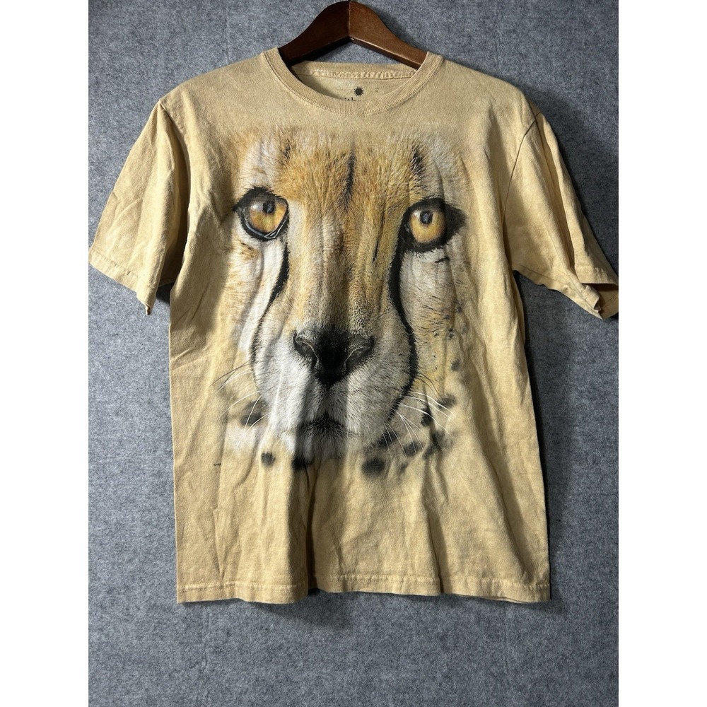 VTG Smithsonian Cheetah CAT Face Graphic T-Shirt XL Tan Wildlife Animal Made USA